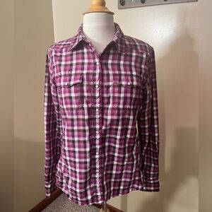 The North Face Purple/Black/White Checkered Snap Shirt Sz M